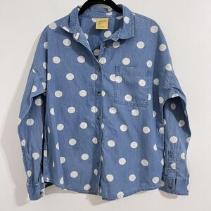 Thereabouts Chambray Button Front Shirt Girls Size Large (14.5-16.5) Polka Dots